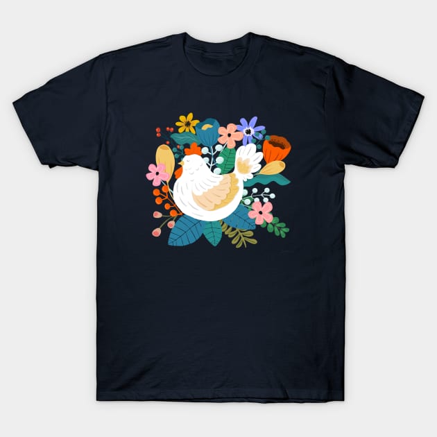 A Cheerful Chicken In A Sunny Garden T-Shirt by LittleBunnySunshine